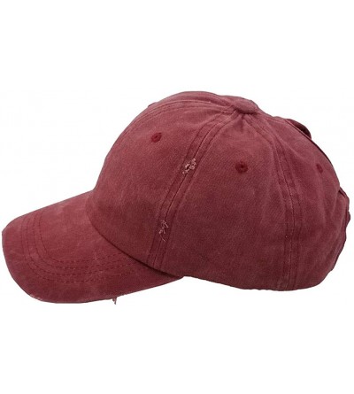 Baseball Caps Washed Ponytail Hats Pony Tail Caps Baseball for Women - Wine Red 2 - CQ18IIT5QSG $9.94