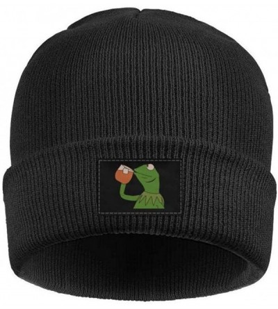Skullies & Beanies Mens Womens Warm Solid Color Daily Knit Cap Funny-Green-Frog-Sipping-Tea Headwear - Black-4 - C518N6Z5828 ...