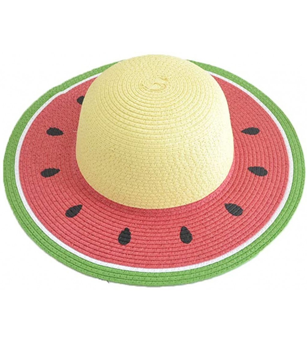 Sun Hats Watermelon Style Summer Straw Sun Hat- Wide Brim Beach Hat UV Protection- Adult Child Sizes - Red - CX18QMGHG85 $10.21