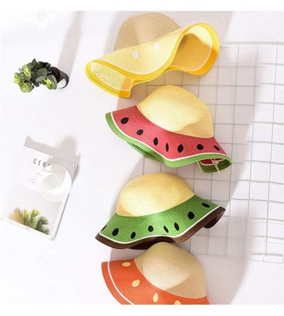 Sun Hats Watermelon Style Summer Straw Sun Hat- Wide Brim Beach Hat UV Protection- Adult Child Sizes - Red - CX18QMGHG85 $10.21