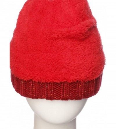 Skullies & Beanies Women Chunky Soft Strech Cable Knit Pom Pom Beanie Sherpa Fleece Lined - Red Mix Confetti - CS18KILO67S $9.38