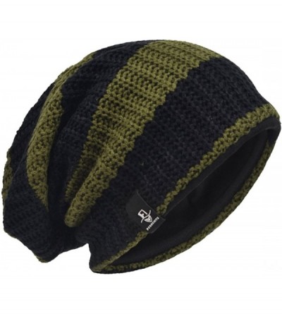 Skullies & Beanies Men's Slouchy Beanie Knit Crochet Rasta Cap for Summer Winter - Green/Black - CV12MEFAW6B $12.40