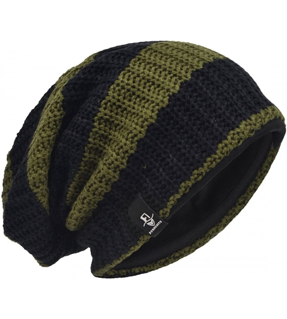 Skullies & Beanies Men's Slouchy Beanie Knit Crochet Rasta Cap for Summer Winter - Green/Black - CV12MEFAW6B $12.40