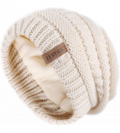 Skullies & Beanies Winter Beanie for Women - 2 Packs Fleece Lined Warm Knit Skull Slouch Beanie Hat - Black & Beige - C718UUW...