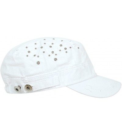 Baseball Caps Distressed Military Silver Round Studs Cadet Cap Flex-fit Army Style Hat - White - CG11ENSDJM3 $25.61
