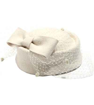 Berets Pillbox Hat Fascinator Beret Wedding Party Top Hat Church Wool Hat for Women - Ivory - CA12N1MJXRA $20.30