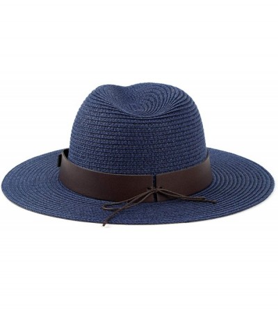 Fedoras Summer Fedora Straw Panama Hat Roll up Straw Beach Sun Hat Sun Protection UPF50+ - B-blue - CP18UMH386W $14.83