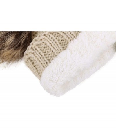 Skullies & Beanies Men & Women's Cable Knit Beanie with Faux Fur Pompom Ears - Beige - CR188074WOI $12.43