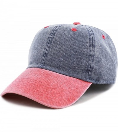 Baseball Caps 100% Cotton Pigment Dyed Low Profile Dad Hat Six Panel Cap - 5. Navy Red - CX17XMMKIY3 $21.45