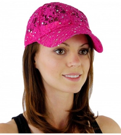 Baseball Caps Women's Lace Glitter Sequin Baseball Hat Cap - Fuchsia - C7110CS9PNZ $8.94