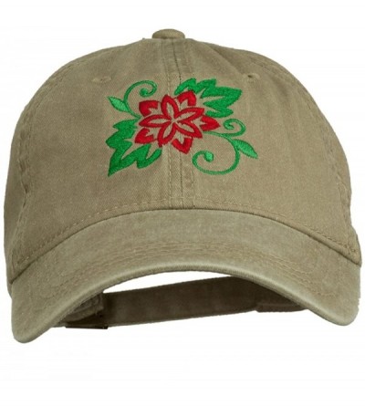 Baseball Caps Christmas Poinsettia Flower Embroidered Washed Dyed Cap - Khaki - CV11P5HZ0QT $25.63