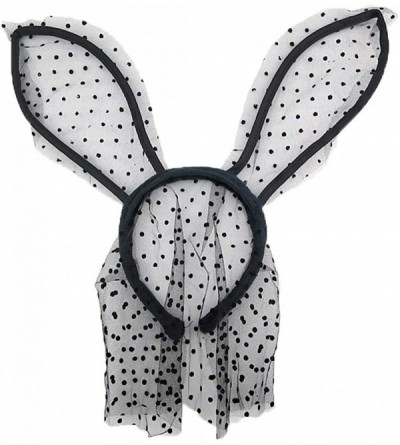 Headbands Rabbit Ear Lace Veil Mask Headband Halloween Party Cosplay Headwrap - Black(dots) - CJ196H2ENDN $18.44