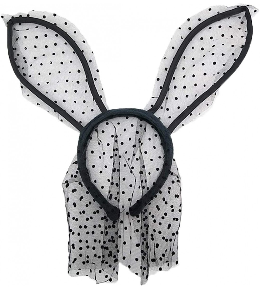 Headbands Rabbit Ear Lace Veil Mask Headband Halloween Party Cosplay Headwrap - Black(dots) - CJ196H2ENDN $8.22