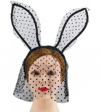 Headbands Rabbit Ear Lace Veil Mask Headband Halloween Party Cosplay Headwrap - Black(dots) - CJ196H2ENDN $8.22
