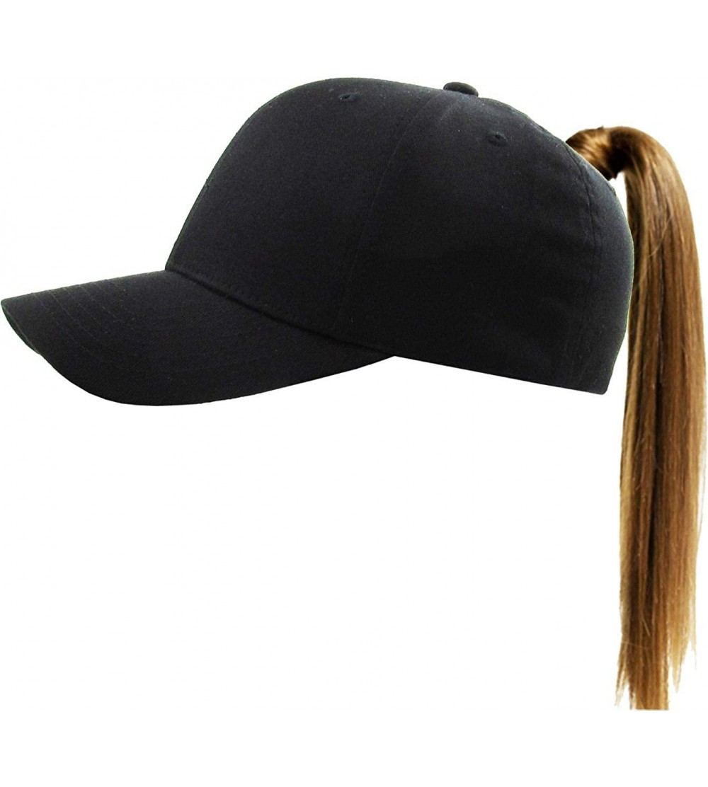 Baseball Caps Messy Bun Ponytail Baseball Cap Fitted Flexible Stretch Hat - Black - C418S7UCZEN $14.94