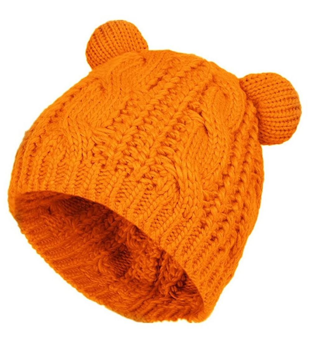 Skullies & Beanies Cute Knitted Bear Ear Beanie Women Winter Hat Warmer Cap - Orange - C51880Z598X $12.44