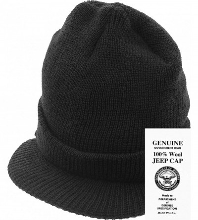 Visors Military Winter Jeep Cap with Visor 100% Wool Made in the USA - Black - CD18OL5TD6I $18.31