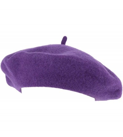 Berets Wool French Beret for Men and Women in Plain Colours - Purple - CP18QA5AU5T $11.34
