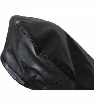 Berets Women Beret Hat PU Leather Cap - 1a48-black-pu Leather - C818L0YZI8Y $14.01