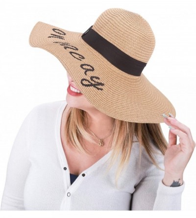 Sun Hats Summer Women Straw Hat- Floppy Wide Brim Sun Hats- Bride Honeymoon Beach Party - On Vacay - C418ED7RMM3 $17.52