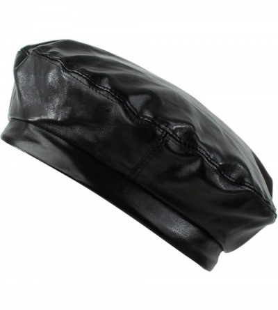 Berets Vegan Leather Fashion Beret Cap Hat - Black - CM18ZM0H5GC $18.98