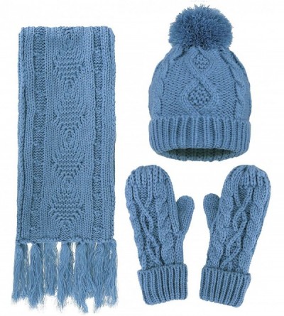 Skullies & Beanies Women's Winter 3 Piece Cable Knit Beanie Hat Gloves & Scarf Set - Cyan - CL1839CGYUI $49.90