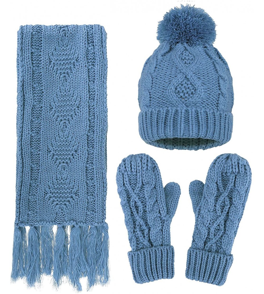 Skullies & Beanies Women's Winter 3 Piece Cable Knit Beanie Hat Gloves & Scarf Set - Cyan - CL1839CGYUI $23.60