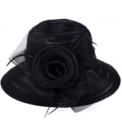 Sun Hats Sweet Cute Cloche Oaks Church Dress Bowler Derby Wedding Hat Party S606-A - Floral Black - C312DFSH9FJ $13.38