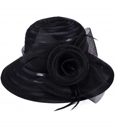 Sun Hats Sweet Cute Cloche Oaks Church Dress Bowler Derby Wedding Hat Party S606-A - Floral Black - C312DFSH9FJ $13.38