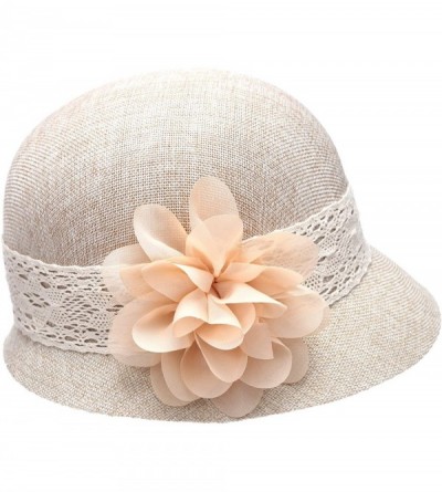 Bucket Hats Women's Gatsby Linen Cloche Hat With Lace Band and Flower - Natural - CA12ER399E5 $24.78