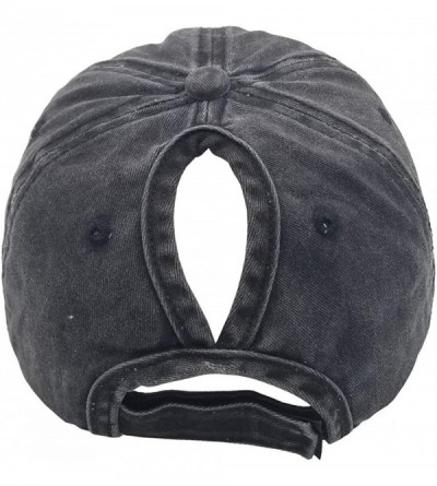 Baseball Caps Women's Ponytail Distressed Baseball Hat Cotton Washed - Black - CV18HYQLMAG $8.94