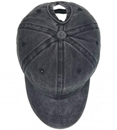Baseball Caps Women's Ponytail Distressed Baseball Hat Cotton Washed - Black - CV18HYQLMAG $8.94