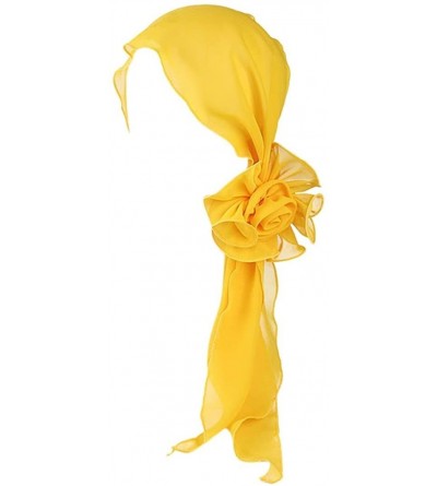 Skullies & Beanies Women India Muslim Vintage Floral Head Scarf Hat Stretch Turban Wrap Cap - Yellow - CW18GDHXECN $9.74