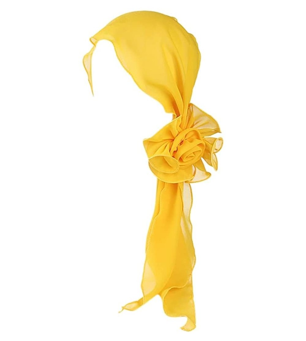 Skullies & Beanies Women India Muslim Vintage Floral Head Scarf Hat Stretch Turban Wrap Cap - Yellow - CW18GDHXECN $9.74