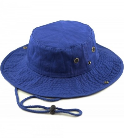 Sun Hats 100% Cotton Stone-Washed Safari Wide Brim Foldable Double-Sided Sun Boonie Bucket Hat - Royalblue - C012O5OJQH7 $10.04