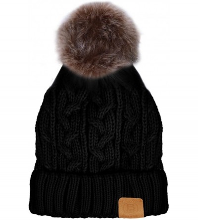 Skullies & Beanies Women/Men's Winter Fur Ball Pompom Beanie Cozy Knit Hat - Pompom5 Black Brown + Free Gift - CW187WX53KM $2...