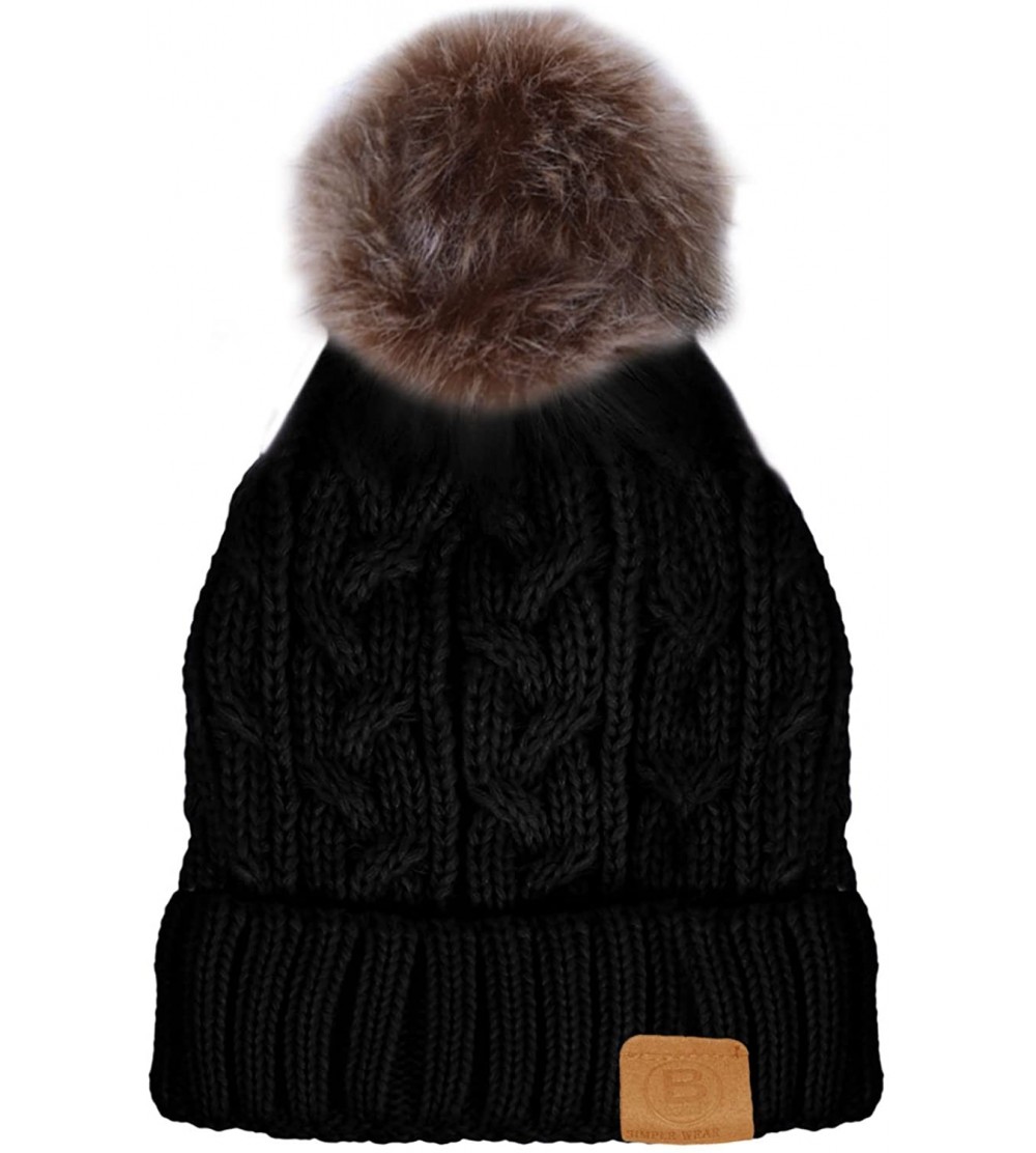 Skullies & Beanies Women/Men's Winter Fur Ball Pompom Beanie Cozy Knit Hat - Pompom5 Black Brown + Free Gift - CW187WX53KM $1...