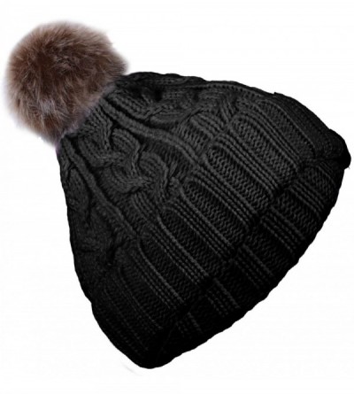Skullies & Beanies Women/Men's Winter Fur Ball Pompom Beanie Cozy Knit Hat - Pompom5 Black Brown + Free Gift - CW187WX53KM $1...