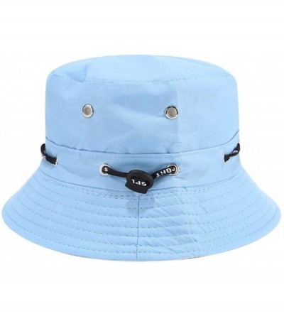 Bucket Hats Eyelets Bucket Hat Packable Strap Outdoor Sun Protection Hat - Blue - CL18XIYS9WS $21.07