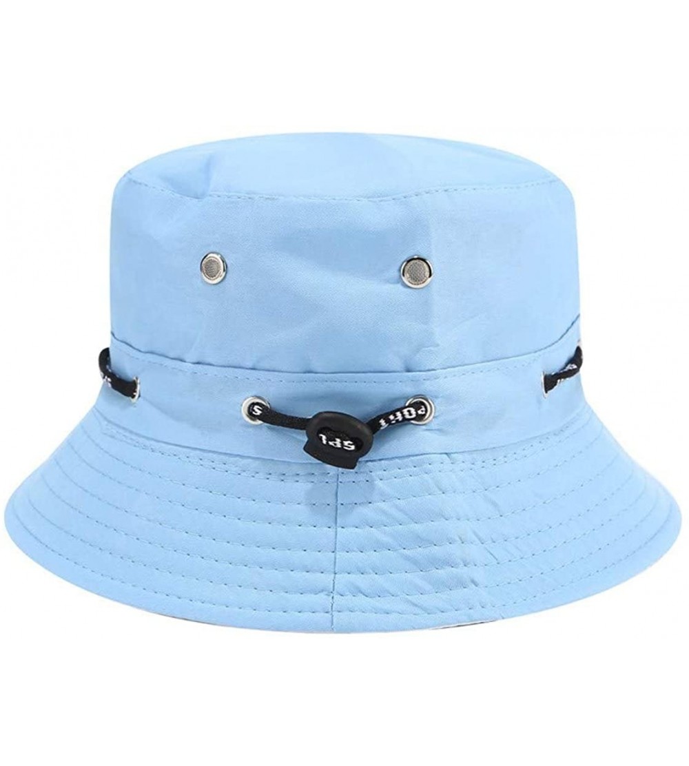 Bucket Hats Eyelets Bucket Hat Packable Strap Outdoor Sun Protection Hat - Blue - CL18XIYS9WS $13.86