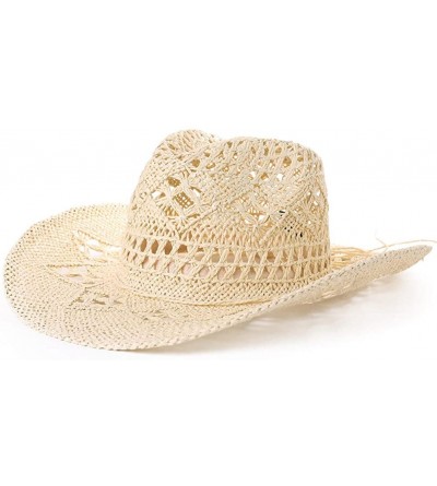 Cowboy Hats Womens Packable Western Outback Cowboy Mexican Feather Straw Sun Hat Fedora Cowgirl for Men - Natural_99760 - CN1...