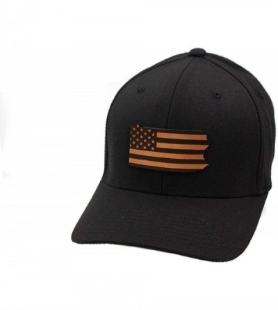 Baseball Caps 'Pennsylvania Patriot' Leather Patch Hat Flex Fit - Black - CX18IGOLNX0 $55.63
