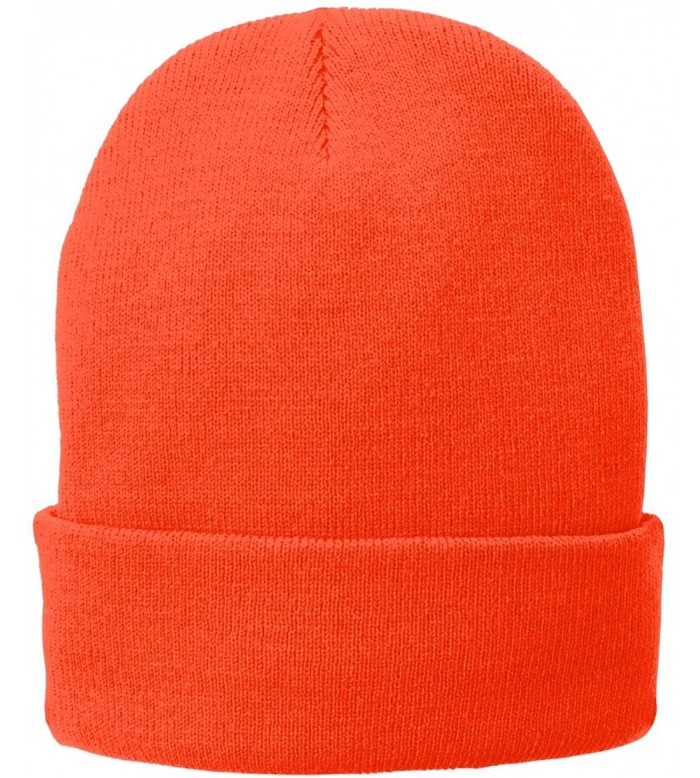 Skullies & Beanies Port & Company Men's Fleece-Lined Knit Cap - Athletic Orange - CT17YTIYUWL $7.28