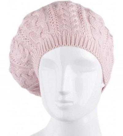 Skullies & Beanies Soft Lightweight Crochet Beret for Women Solid Color Beret Hat - One Size Slouchy Beanie - Pink - C618KCIS...