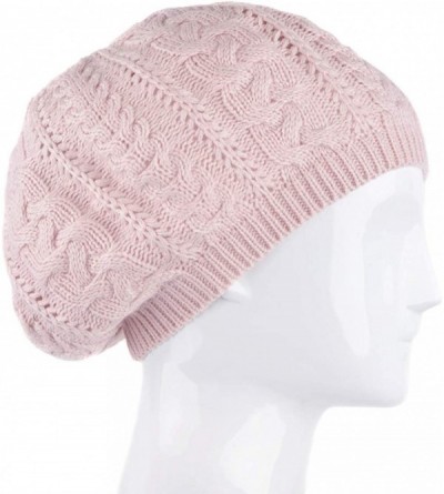 Skullies & Beanies Soft Lightweight Crochet Beret for Women Solid Color Beret Hat - One Size Slouchy Beanie - Pink - C618KCIS...
