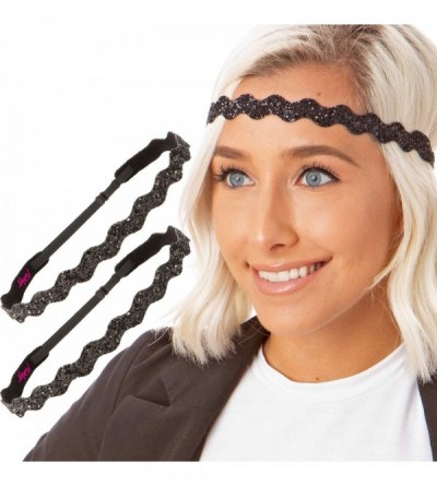 Headbands Women's Adjustable NO Slip Wave Bling Glitter Headband - Black Wave Bling Glitter 2pk - C411MPODX2N $22.66