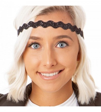 Headbands Women's Adjustable NO Slip Wave Bling Glitter Headband - Black Wave Bling Glitter 2pk - C411MPODX2N $13.78