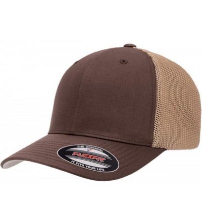 Baseball Caps The Original Flexfit Yupoong Mesh Trucker Hat Cap & 2-Tone - Brown/Khaki - CX18HCHXNZD $14.59