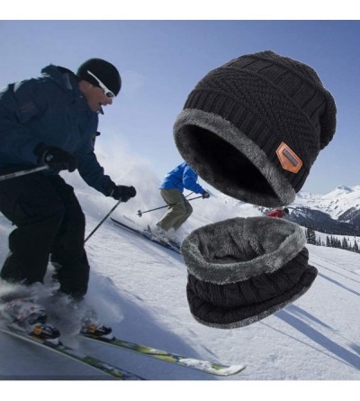 Skullies & Beanies Hat Scarf Set Winter Beanie Warm Knit Hat Fleece Lined Scarf Warm Winter Hat for Men & Women - Black 3 in ...