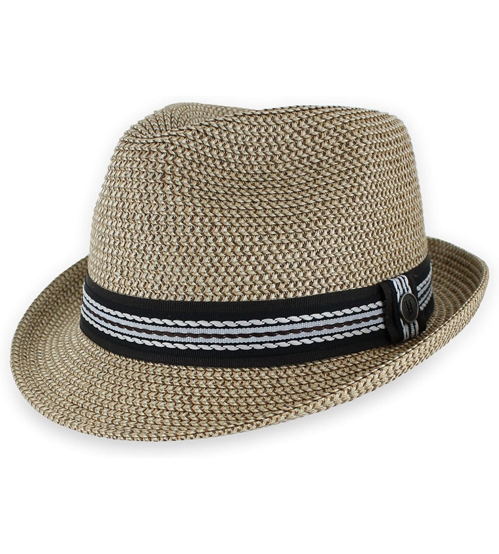 Fedoras Belfry Men Women Summer Straw Trilby Fedora Hat in Blue Tan Black - Tan - C018CT6IIOZ $38.53